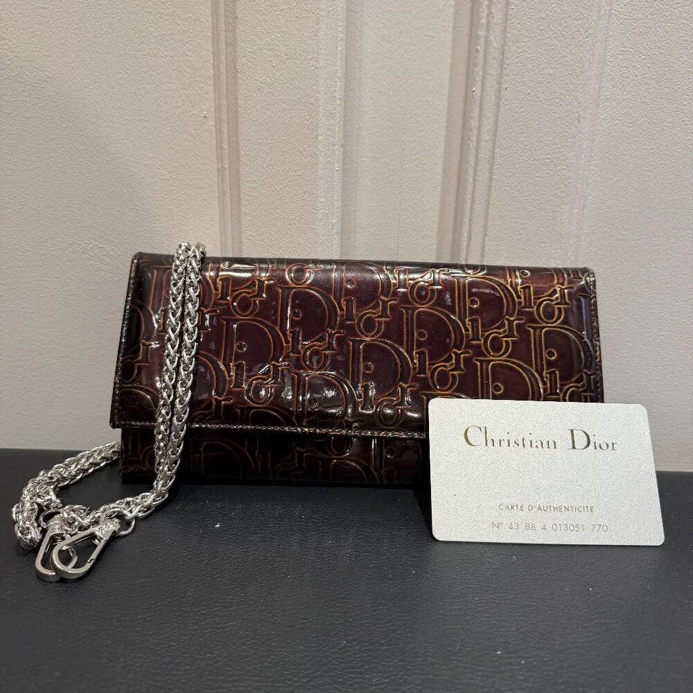 Christian Dior Patent Leather Signature Continental Wallet w/ COA